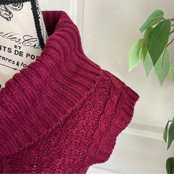 J.J. Basics Cable Knit Cowl Neck Cap Sleeve Sweater Dress Burgundy Sz L - Picture 2 of 16